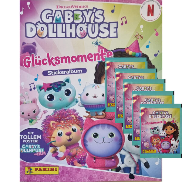 Panini Gabbys Dollhouse Glücksmomente Sticker tickeralbum + DisPanini Gabbys Dollhouse Glücksmomente Sticker Stickeralbum + 5 Stickertüten | Sticker-und-co.de