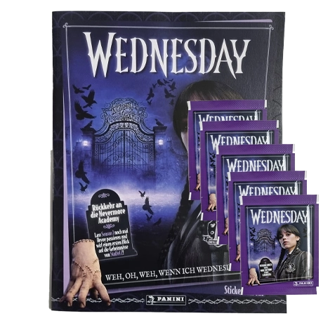 Panini Wednesday 2 Sticker Bundle | Album + 5 Stickertüten – Rückkehr an die Nevermore Academy