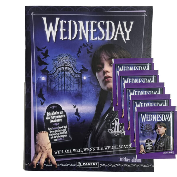 Panini Wednesday 2 Sticker Bundle | Album + 5 Stickertüten – Rückkehr an die Nevermore Academy