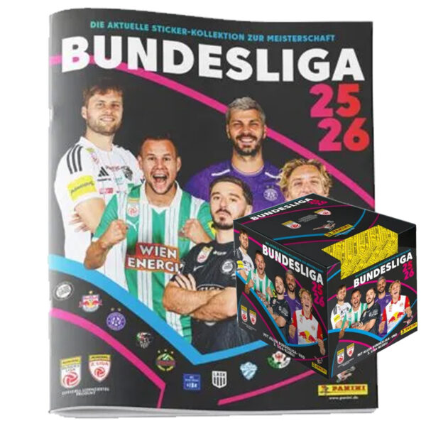 Panini Admiral Österreich Bundesliga Sticker 2025/26 Album + Display Bundle | 256 Sticker | 10 % Rabatt | Offizielle Fußball-Sammelserie