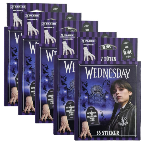 Panini Wednesday 2 Sticker – 5 × Eco Blister | Rückkehr an die Nevermore Academy