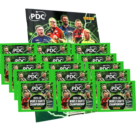 Panini PDC Darts 2026 Stickeralbum + 15 Tüten | 75 Sticker | Sammler-Bundle