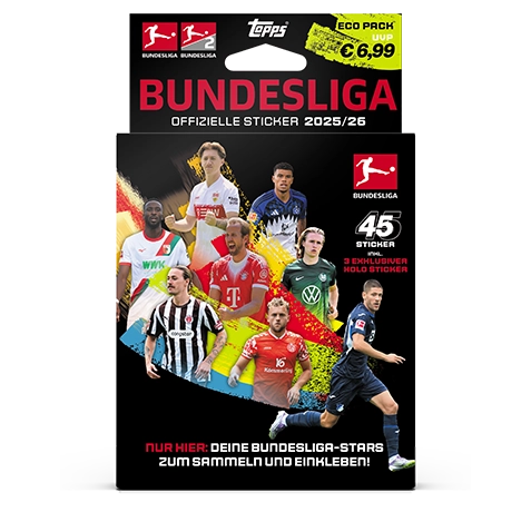 Topps Bundesliga Sticker 2025/26 Eco Pack kaufen | 6 Tüten + 3 Holo-Sticker | Sticker-und-co