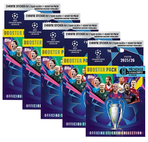 Topps Champions League Sticker 2025/26 – 5× Eco Packs (255 Sticker)