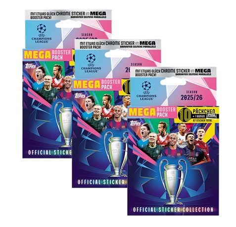 Topps Champions League Sticker 2025/26 – 3× Mega Eco Packs (183 Sticker)