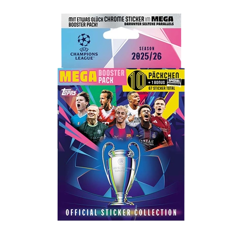 Topps Champions League Sticker 2025/26 – Mega Eco Pack (63 Sticker)