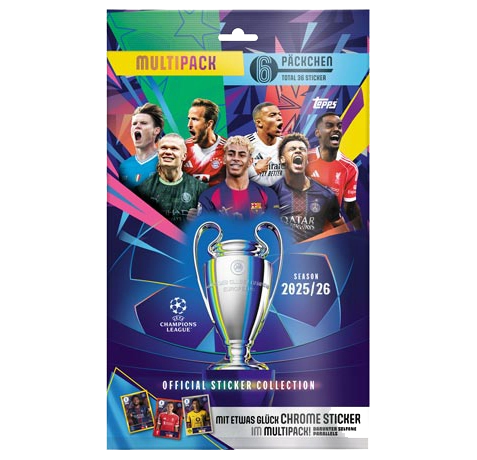 Topps Champions League Sticker 2025/26 – Multipack (6 Tüten / 36 Sticker)
