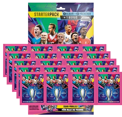 Topps Champions League Sticker 2025/26 Starterpack + 20 Tüten – 138 Sticker