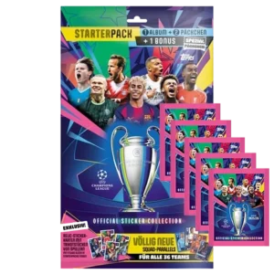 Topps Champions League Sticker 2025/26 Starterpack + 5 Tüten – 48 Sticker