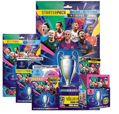 Topps Champions League Sticker 2025/26 – Mega Bundle (468 Sticker) – Display, Starter, Eco, Multipack, Mega Eco