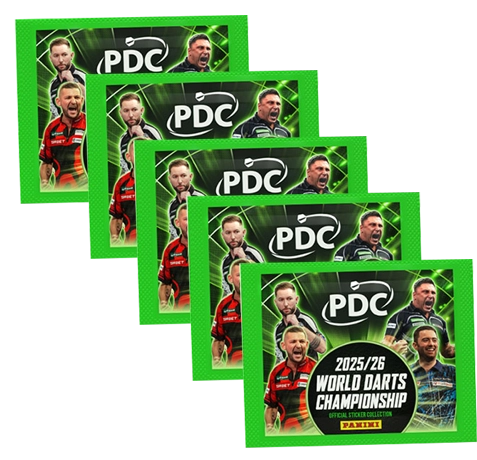 Panini PDC Darts 2026 Sticker – 5 Stickertüten | 25 Sticker | Panini Darts Serie