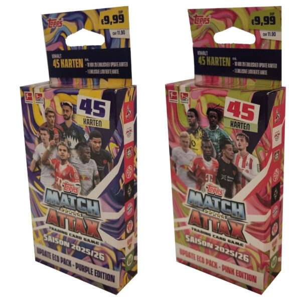 Topps Match Attax Bundesliga 2025/2026 – Update Eco Pack Set (Purple + Pink) | 90 Karten + 2 Limited Edition Karten