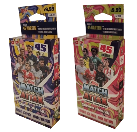 Topps Match Attax Bundesliga 2025/2026 – Update Eco Pack Set (Purple + Pink) | 90 Karten + 2 Limited Edition Karten