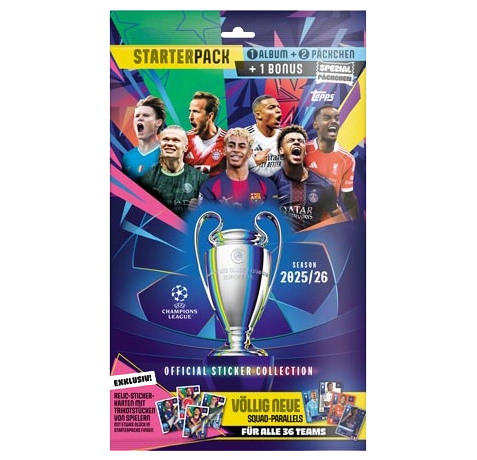 Topps Champions League Sticker 2025/26 Starterpack – Album + 3 Tüten