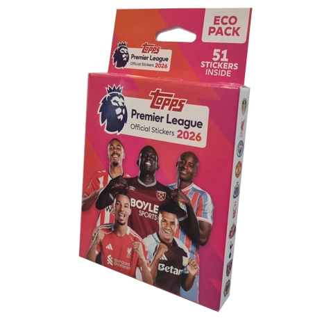 Eco Pack zu Topps Premier League Sticker 2025/2026: 8 Tüten à 6 Sticker (= 48) + Bonuspack mit 3 Stickern inkl. 1 seltenem Glitzersticker.