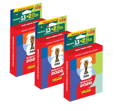 Panini FIFA World Cup 2026 Sticker Eco Blister XL – 3er-Set mit 39 Tüten und 6 DFB Special Stickern