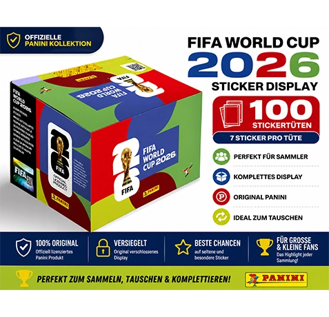 Panini FIFA World Cup 2026 Sticker Display mit vielen Stickertüten