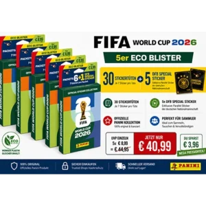 5x Panini FIFA World Cup 2026 Sticker Eco Blister mit 30 Stickertüten, 210 Stickern und 5 DFB Bonus Stickern