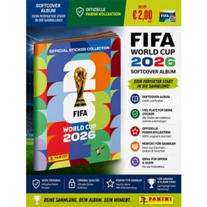 Panini FIFA World Cup 2026 Sticker Album Softcover mit 6 Stickern offizielles WM Sammelalbum