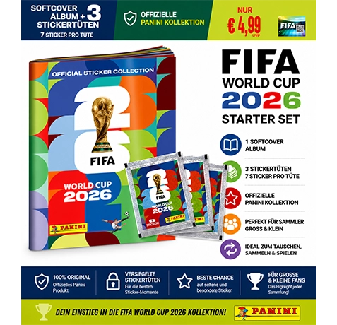 Panini FIFA World Cup 2026 Sticker Starter Set mit Softcover Album und 3 Stickertüten