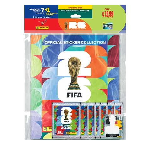 Panini FIFA World Cup 2026 Sticker Hardcover Album-Set mit 7 Tüten und DFB Special Sticker