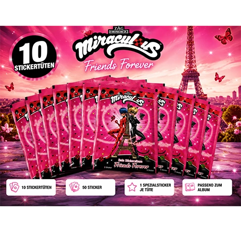 Miraculous Ladybug Friends Forever 10 Stickertüten vor Paris-Kulisse