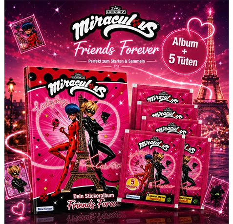 Miraculous Friends Forever Stickeralbum mit fünf originalen Stickertüten