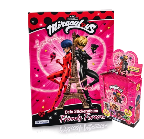 Blue Ocean Miraculous Ladybug Friends Forever Stickeralbum und Display mit 24 Tüten