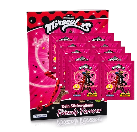Blue Ocean Miraculous Ladybug Friends Forever Stickeralbum und 10 Stickertüten mit 50 Stickern