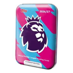 Topps Premier League Flagship Mega Tin 2026 Pink Türkis mit 40 Trading Cards
