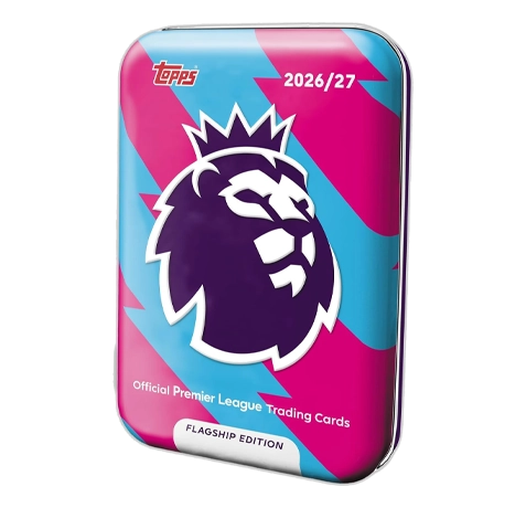 Topps Premier League Flagship Mega Tin 2026 Pink Türkis mit 40 Trading Cards