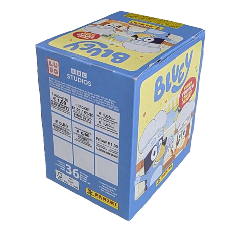 Panini Bluey Sticker Serie 3 Funny Yummy Display Rückseite