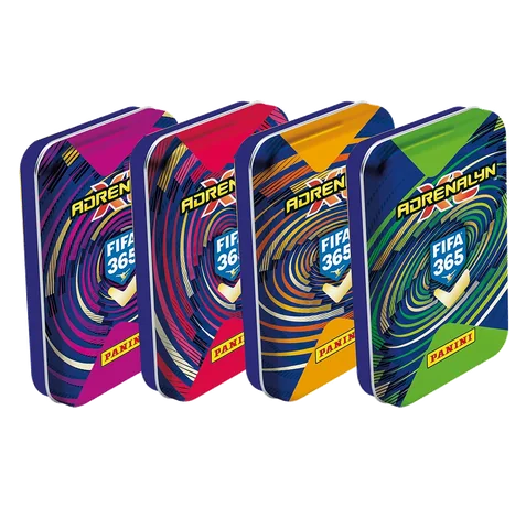 Alle vier Panini FIFA 365 Adrenalyn XL 2027 Pocket Tin Motive